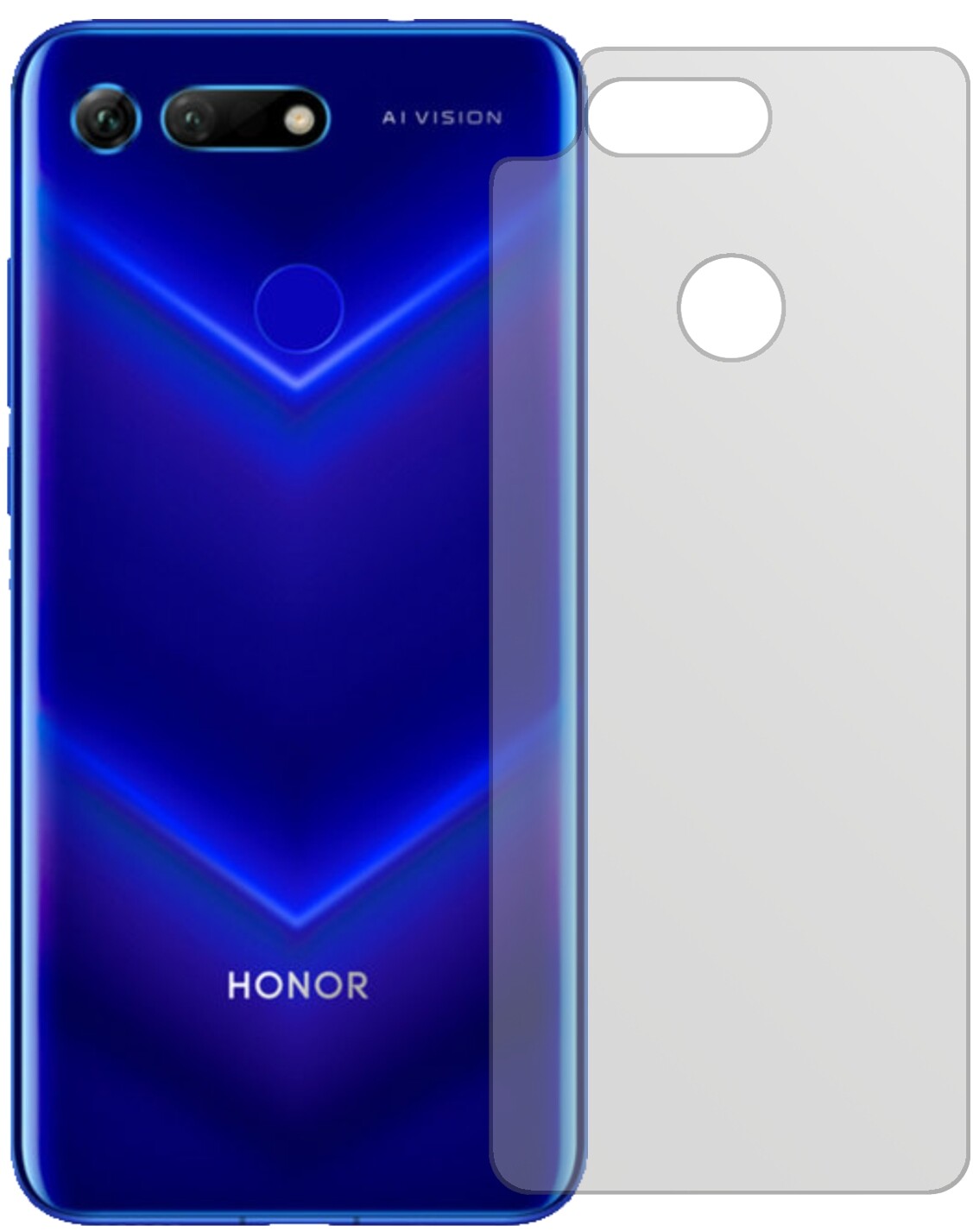 HonorView 20 Rückseite mit aufgebrachter dipos Displayschutzfolie, die lästige Fingerabdrücke minimiert