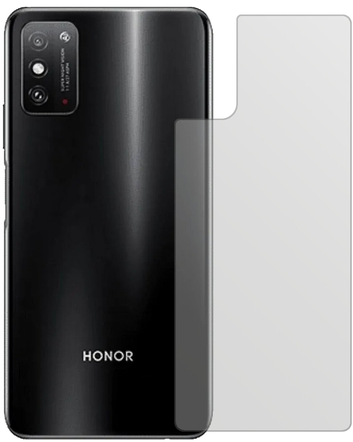HonorX10 Max 5G Rückseite mit aufgebrachter dipos Displayschutzfolie, die lästige Fingerabdrücke minimiert