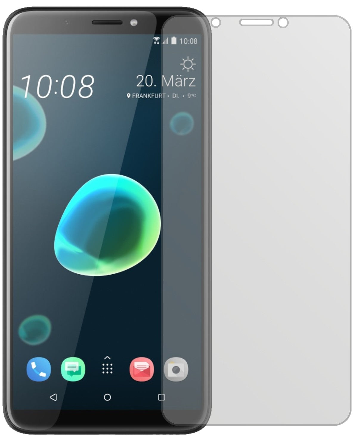 HTCDesire 12 mit aufgebrachter dipos Displayschutzfolie, die lästige Fingerabdrücke minimiert
