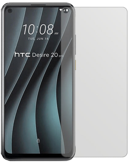 HTCDesire 20 Pro mit aufgebrachter dipos Displayschutzfolie, die lästige Fingerabdrücke minimiert