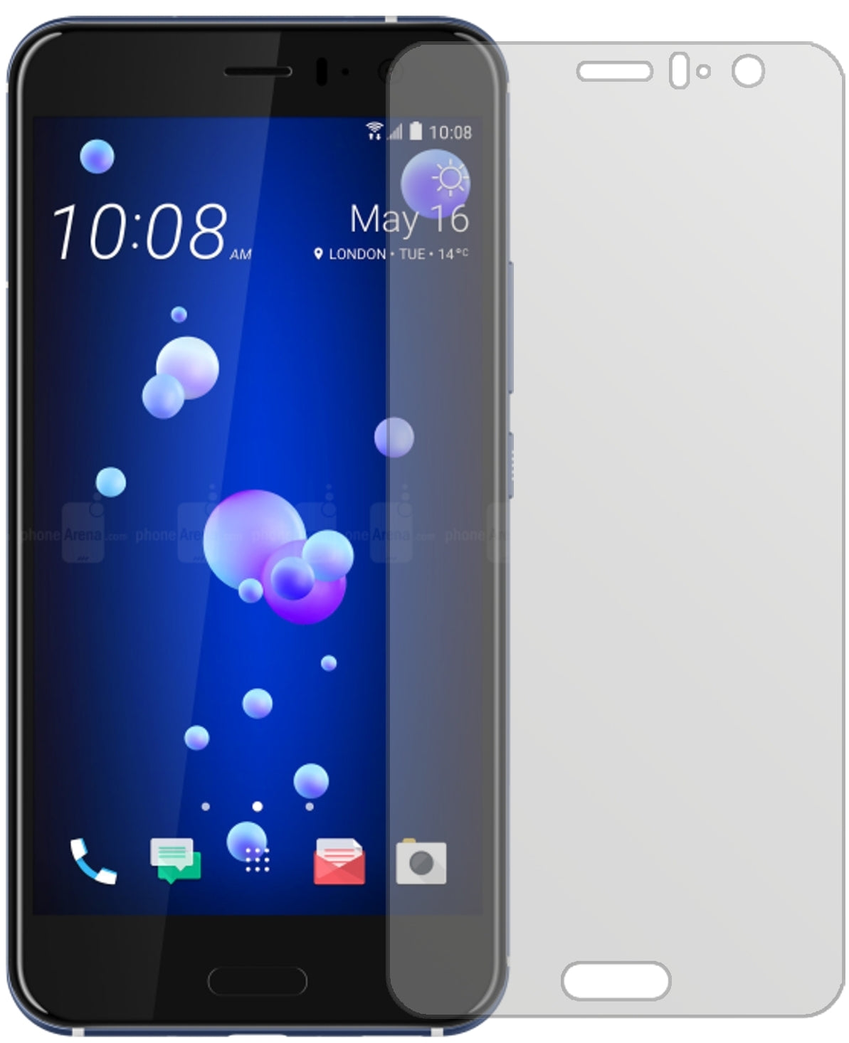 HTCU11 mit aufgebrachter dipos Displayschutzfolie, die lästige Fingerabdrücke minimiert