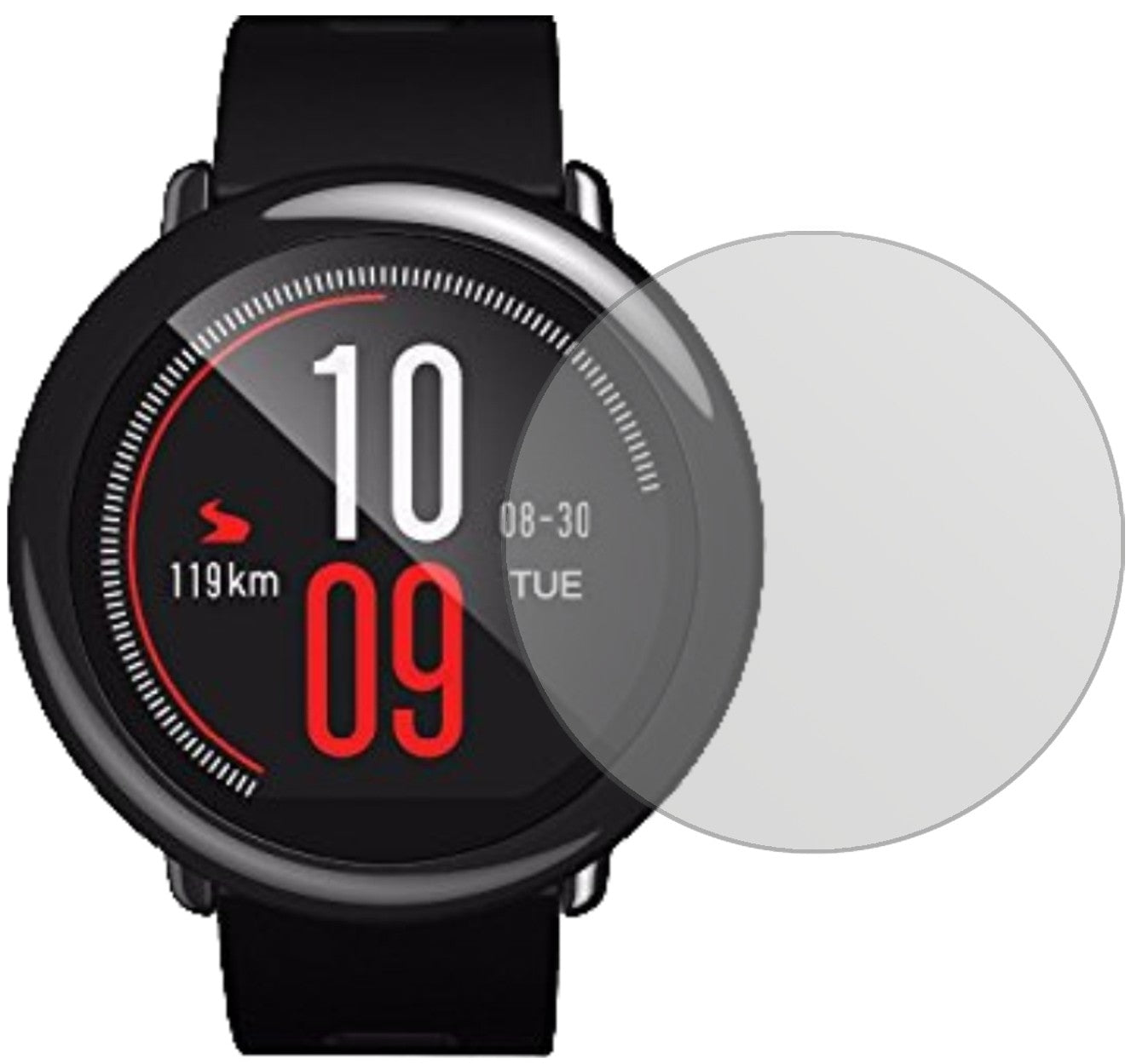 HuamiAmazfit Pace mit aufgebrachter dipos Displayschutzfolie, die lästige Fingerabdrücke minimiert