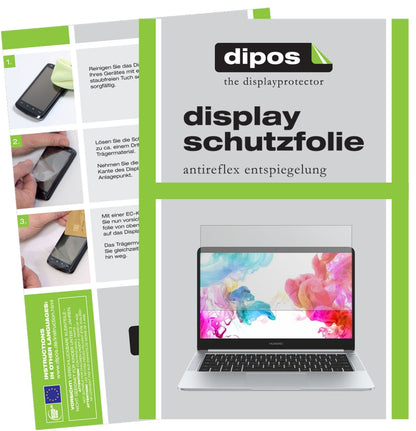 HuaweiMateBook D mit aufgebrachter dipos Displayschutzfolie, die lästige Fingerabdrücke minimiert
