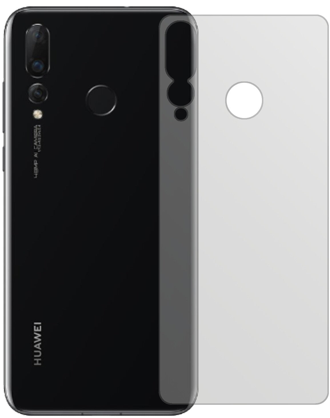 HuaweiNova 4 Rückseite mit aufgebrachter dipos Displayschutzfolie, die lästige Fingerabdrücke minimiert