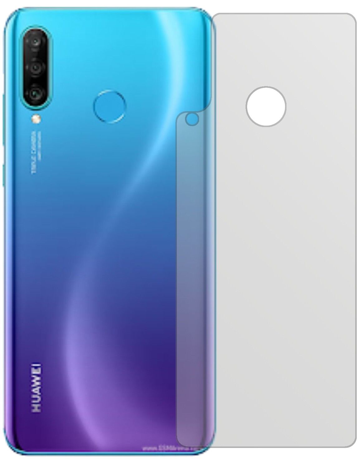 HuaweiNova 4e Rückseite mit aufgebrachter dipos Displayschutzfolie, die lästige Fingerabdrücke minimiert