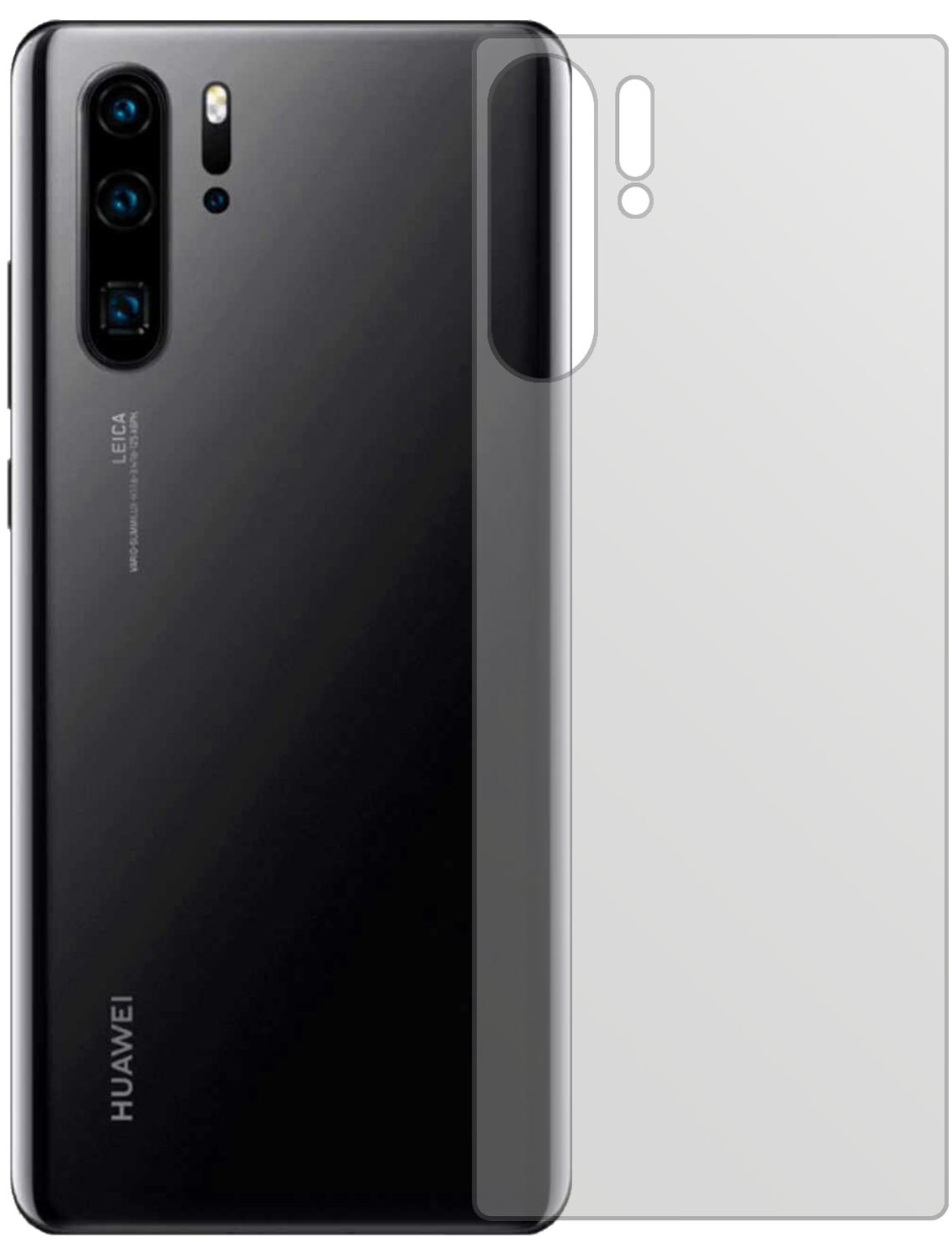 HuaweiP30 Pro New Edition Rückseite mit aufgebrachter dipos Displayschutzfolie, die lästige Fingerabdrücke minimiert