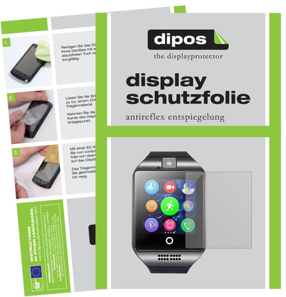 InterActiveSmartWatch Q18 mit aufgebrachter dipos Displayschutzfolie, die lästige Fingerabdrücke minimiert