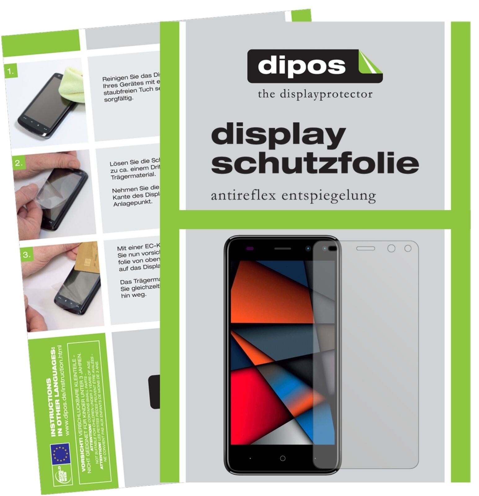 IntexIndie 6 mit aufgebrachter dipos Displayschutzfolie, die lästige Fingerabdrücke minimiert