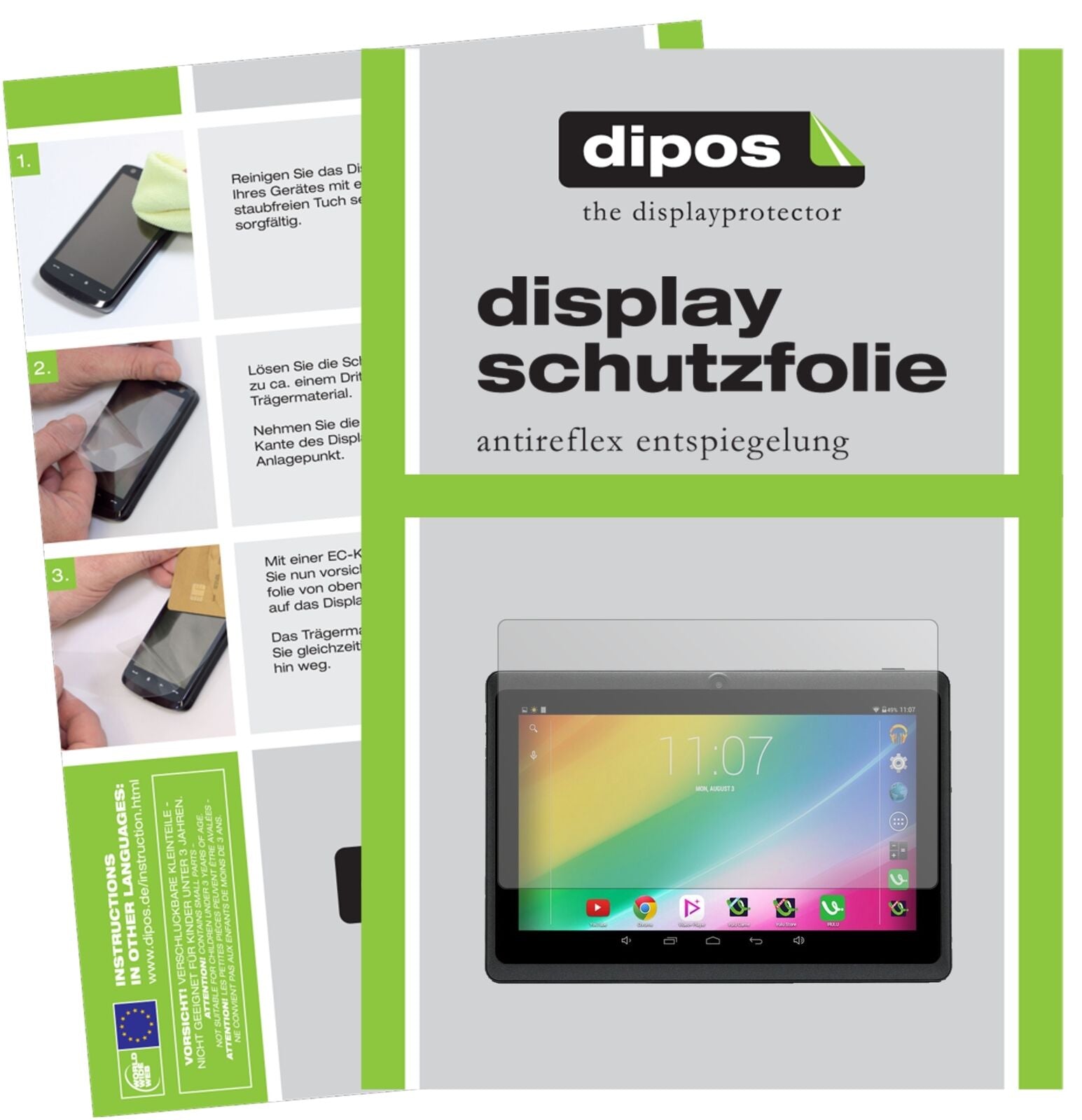 iRULUeXpro 3 mit aufgebrachter dipos Displayschutzfolie, die lästige Fingerabdrücke minimiert