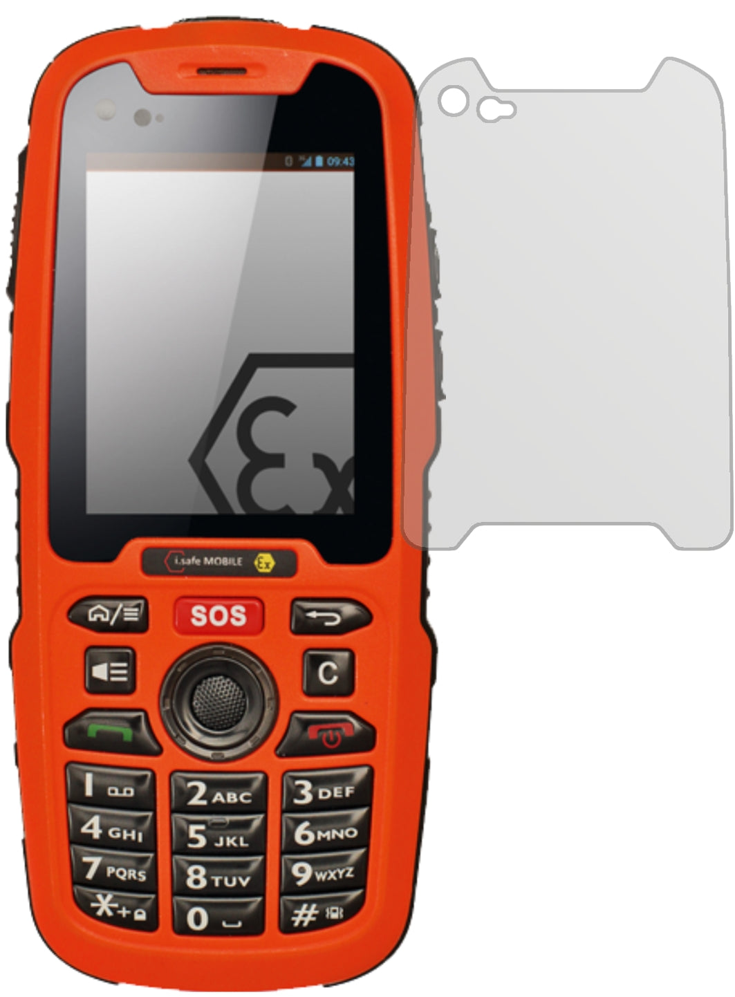 i.safe MOBILEIS320.1 mit aufgebrachter dipos Displayschutzfolie, die lästige Fingerabdrücke minimiert