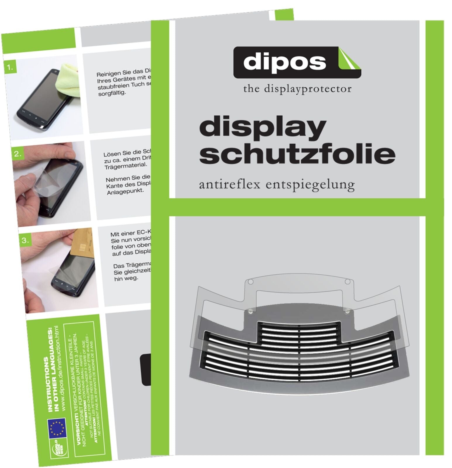 JuraE6 Tropfblech bis Modell 2017 mit aufgebrachter dipos Displayschutzfolie, die lästige Fingerabdrücke minimiert
