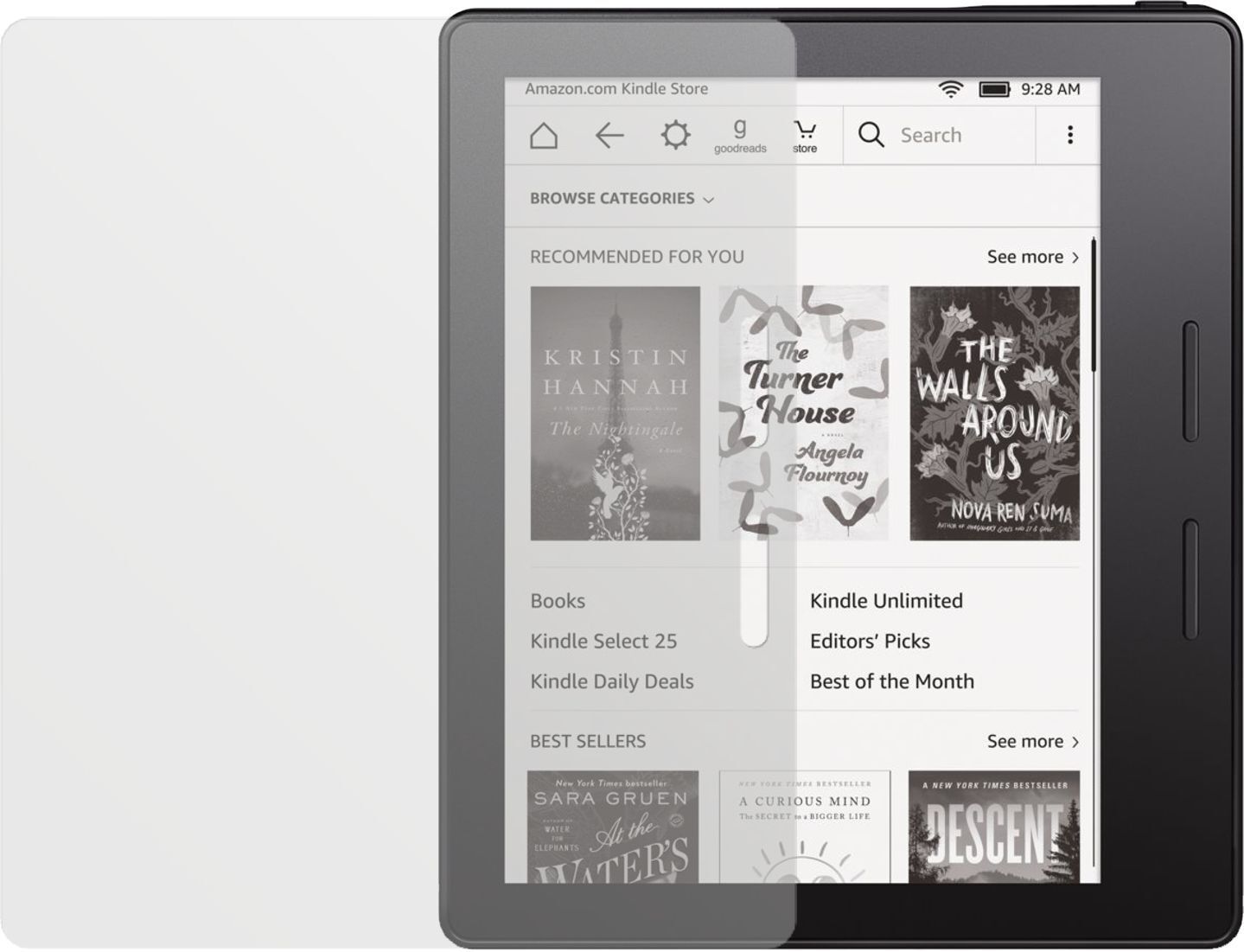 Kindle OasisAmazon mit aufgebrachter dipos Displayschutzfolie, die lästige Fingerabdrücke minimiert