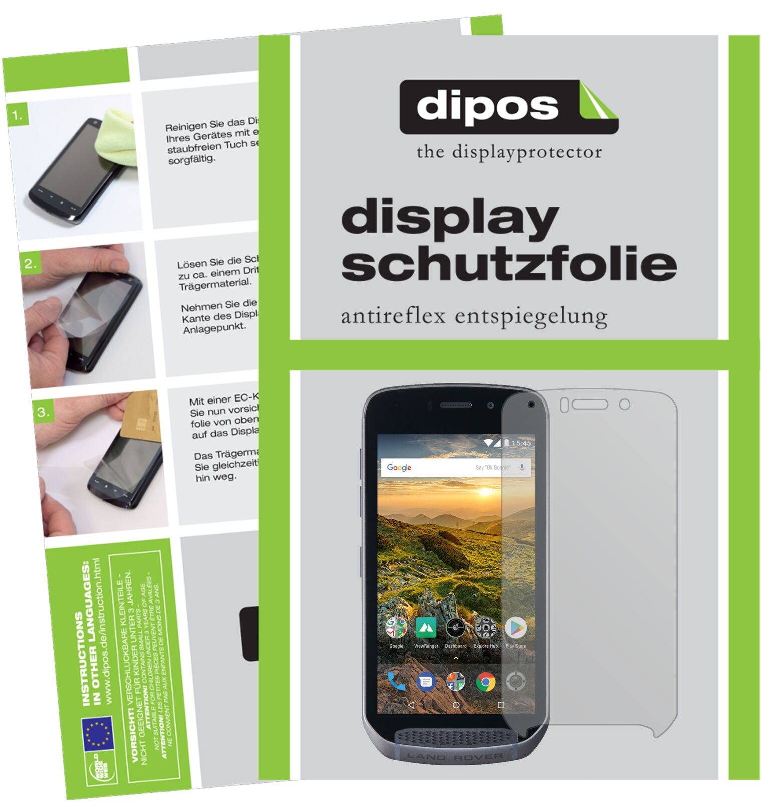 LandRover Explore mit aufgebrachter dipos Displayschutzfolie, die lästige Fingerabdrücke minimiert