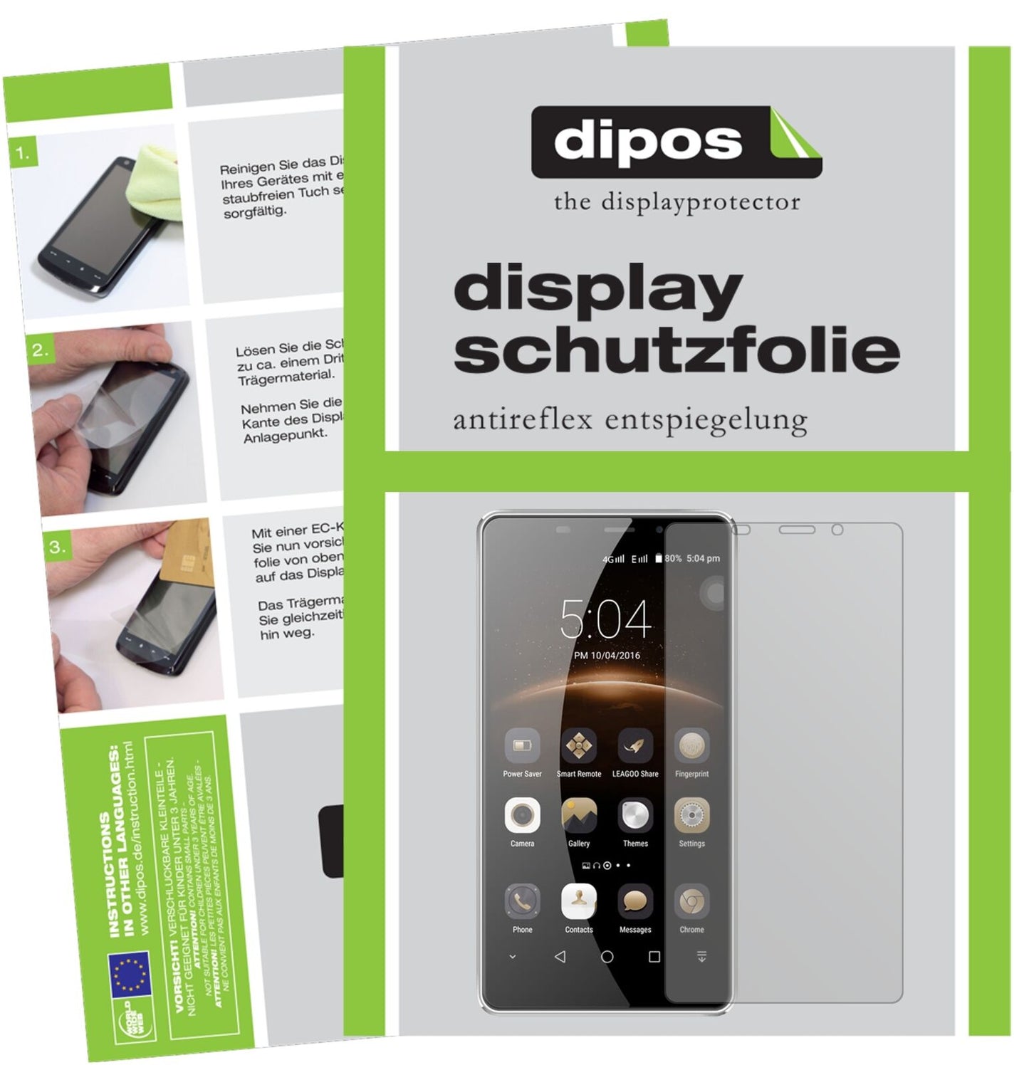 LeagooM8 mit aufgebrachter dipos Displayschutzfolie, die lästige Fingerabdrücke minimiert