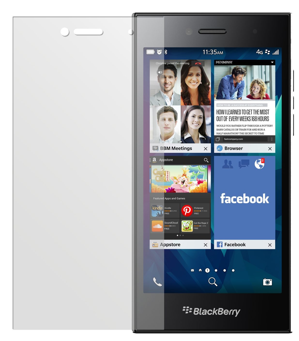 LeapBlackberry mit aufgebrachter dipos Displayschutzfolie, die lästige Fingerabdrücke minimiert