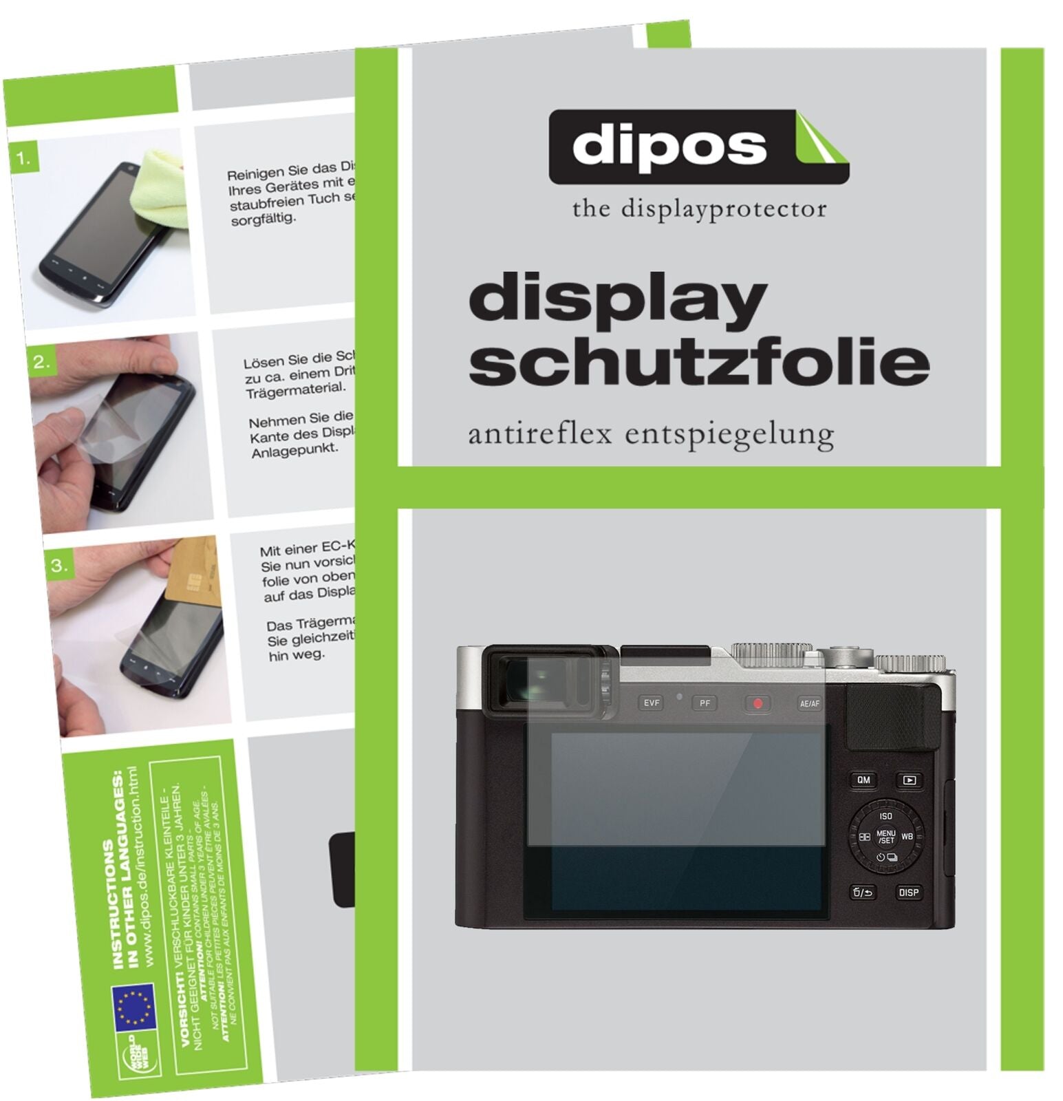 LeicaD-Lux 7 mit aufgebrachter dipos Displayschutzfolie, die lästige Fingerabdrücke minimiert