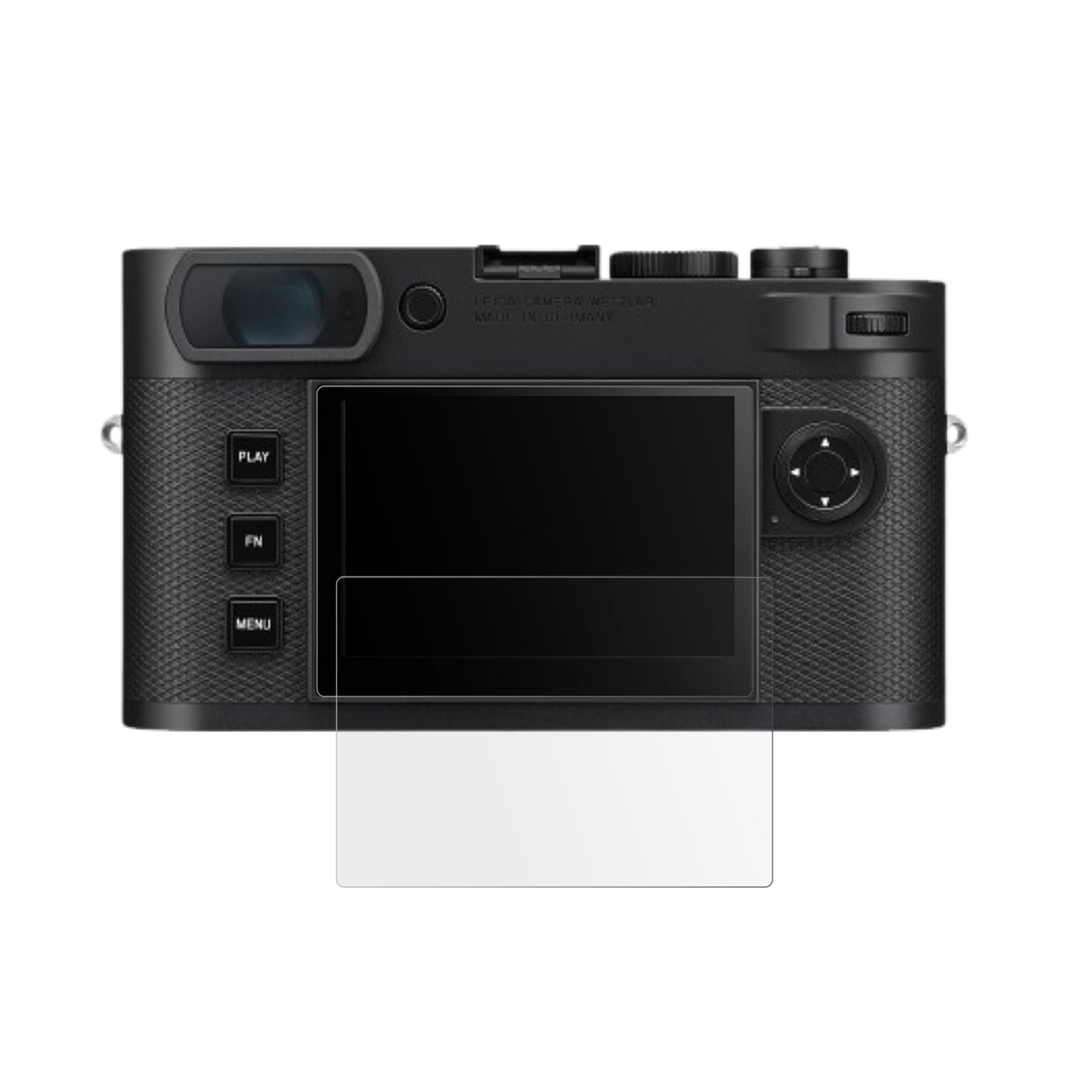 LeicaM EV1 mit aufgebrachter dipos Displayschutzfolie, die lästige Fingerabdrücke minimiert