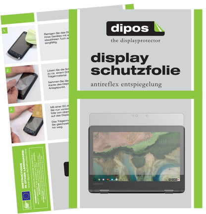 Lenovo300e Chromebook mit aufgebrachter dipos Displayschutzfolie, die lästige Fingerabdrücke minimiert
