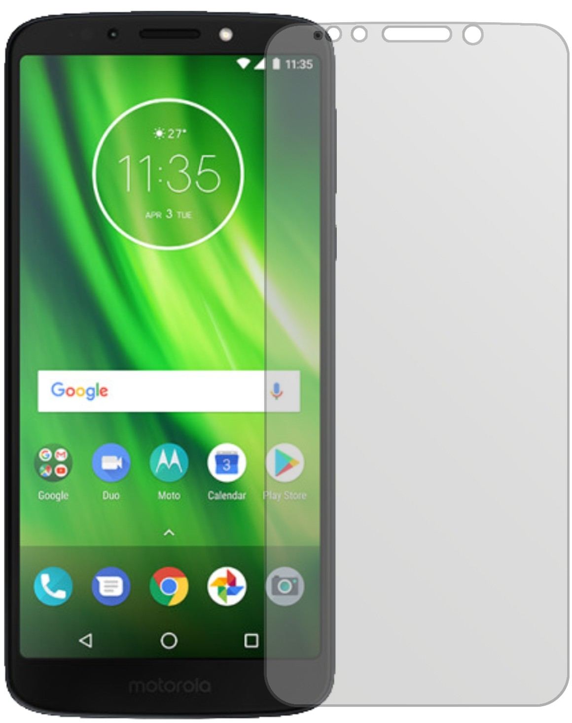LenovoMoto G6 Play mit aufgebrachter dipos Displayschutzfolie, die lästige Fingerabdrücke minimiert