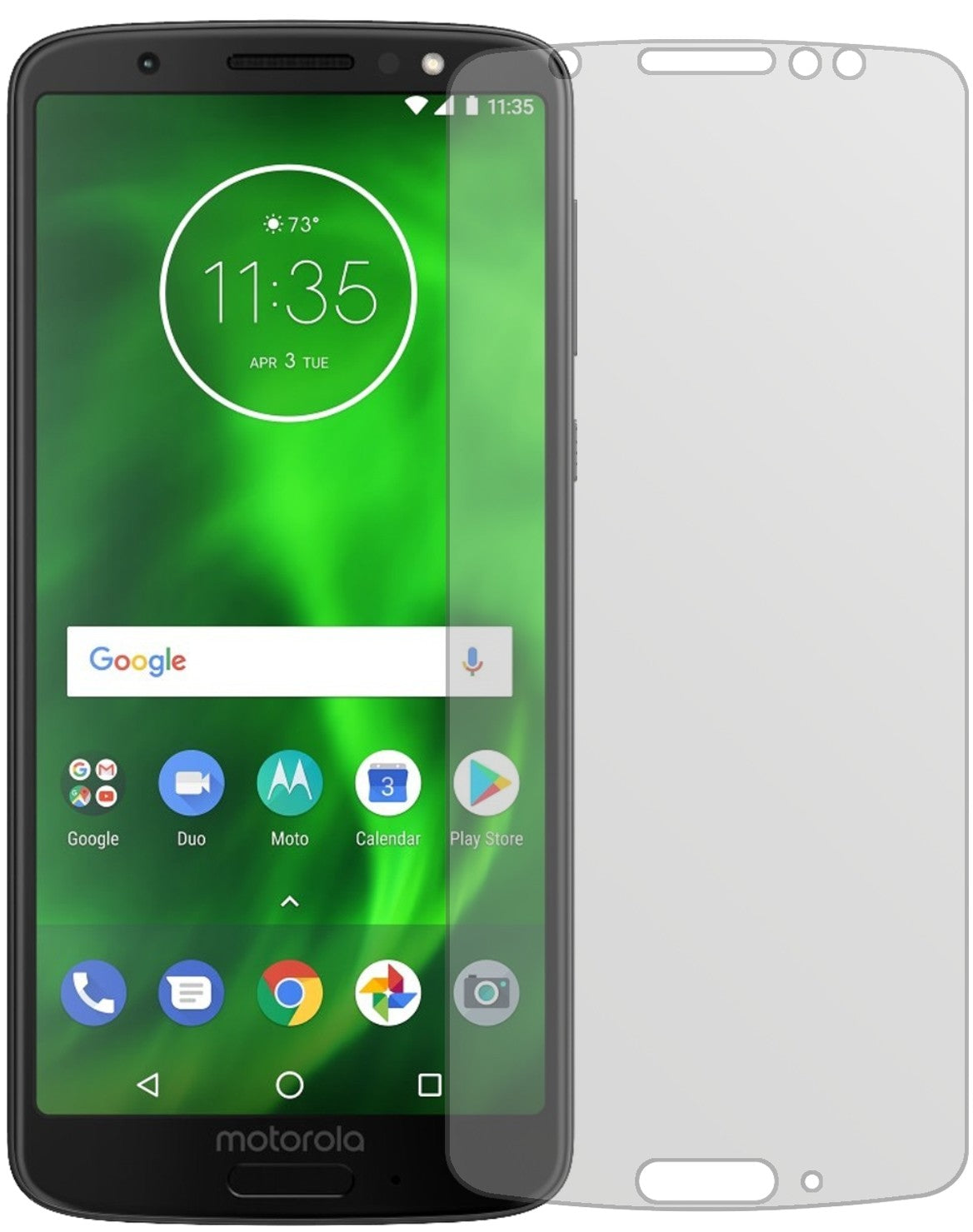 LenovoMoto G6 Plus mit aufgebrachter dipos Displayschutzfolie, die lästige Fingerabdrücke minimiert