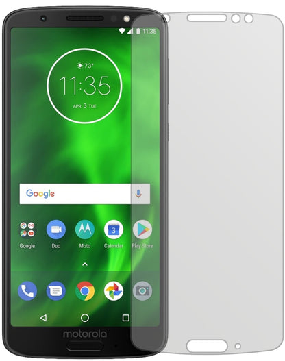 LenovoMoto G6 Plus mit aufgebrachter dipos Displayschutzfolie, die lästige Fingerabdrücke minimiert