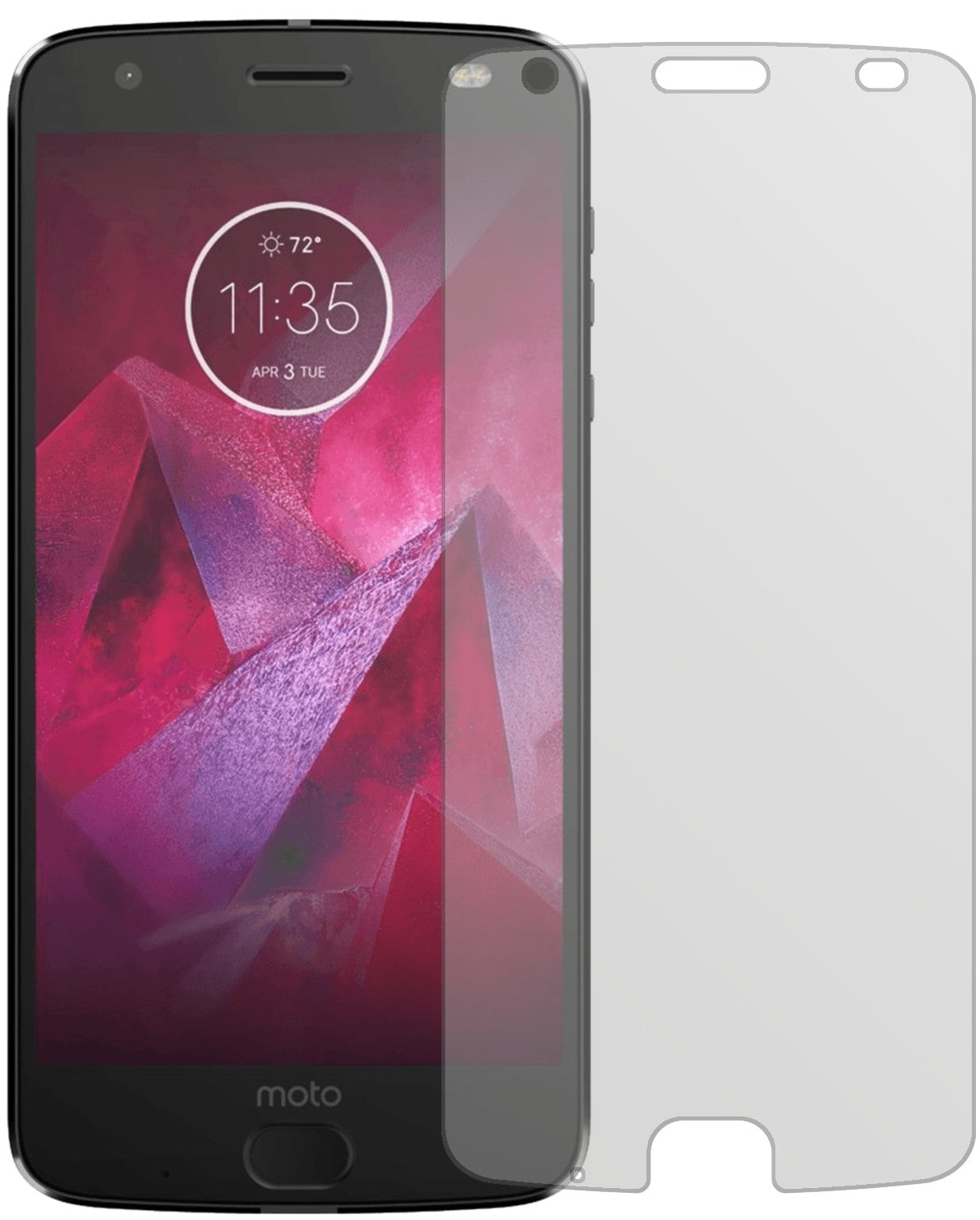 LenovoMoto Z2 Play mit aufgebrachter dipos Displayschutzfolie, die lästige Fingerabdrücke minimiert