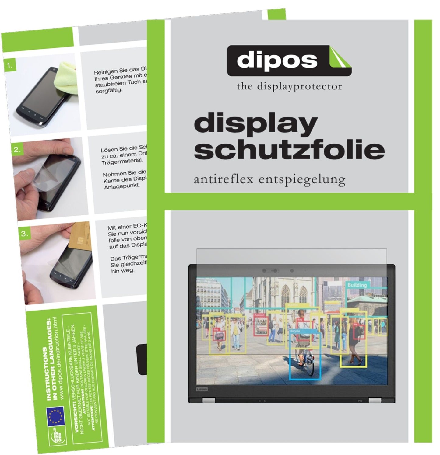LenovoThinkPad P72 mit aufgebrachter dipos Displayschutzfolie, die lästige Fingerabdrücke minimiert