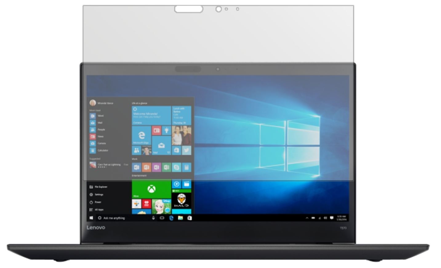 LenovoThinkPad T570 mit aufgebrachter dipos Displayschutzfolie, die lästige Fingerabdrücke minimiert