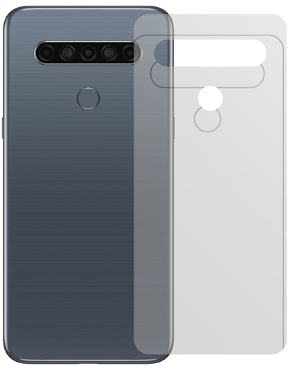 LGK61 Rückseite mit aufgebrachter dipos Displayschutzfolie, die lästige Fingerabdrücke minimiert