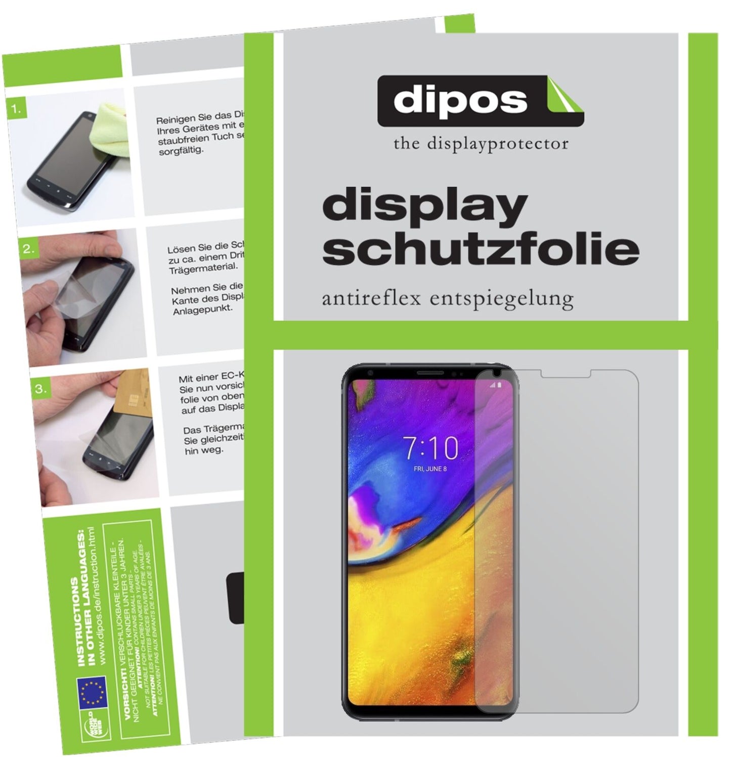 LGV35 ThinQ mit aufgebrachter dipos Displayschutzfolie, die lästige Fingerabdrücke minimiert