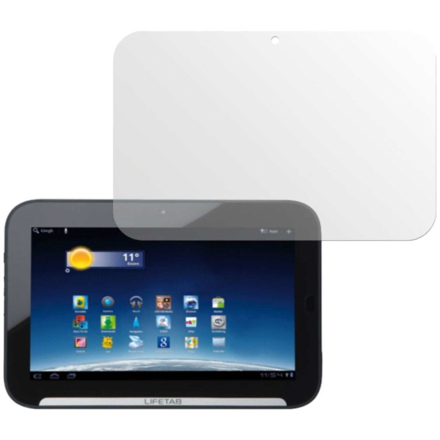 Lifetab E10310Medion mit aufgebrachter dipos Displayschutzfolie, die lästige Fingerabdrücke minimiert