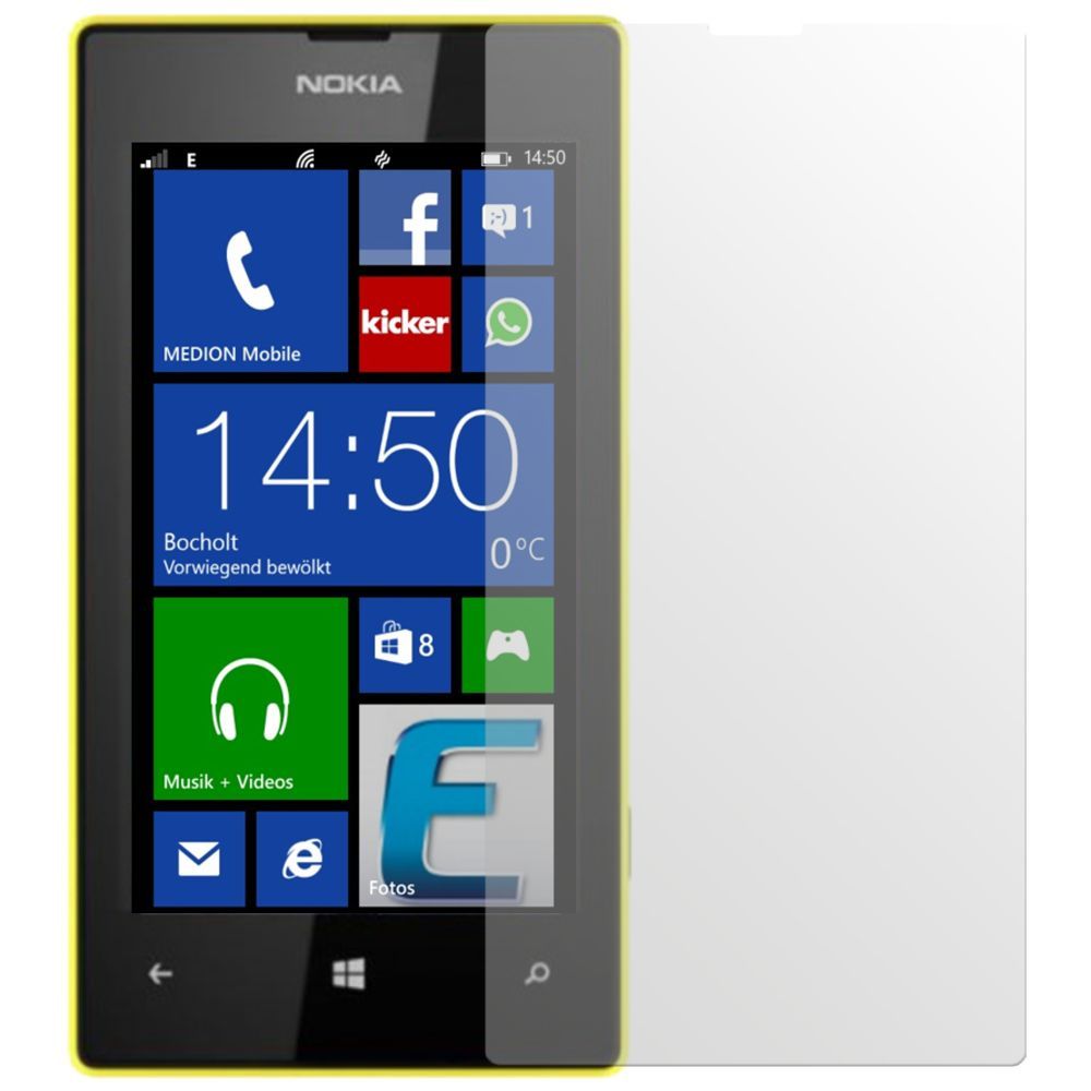 Lumia 520Nokia mit aufgebrachter dipos Displayschutzfolie, die lästige Fingerabdrücke minimiert