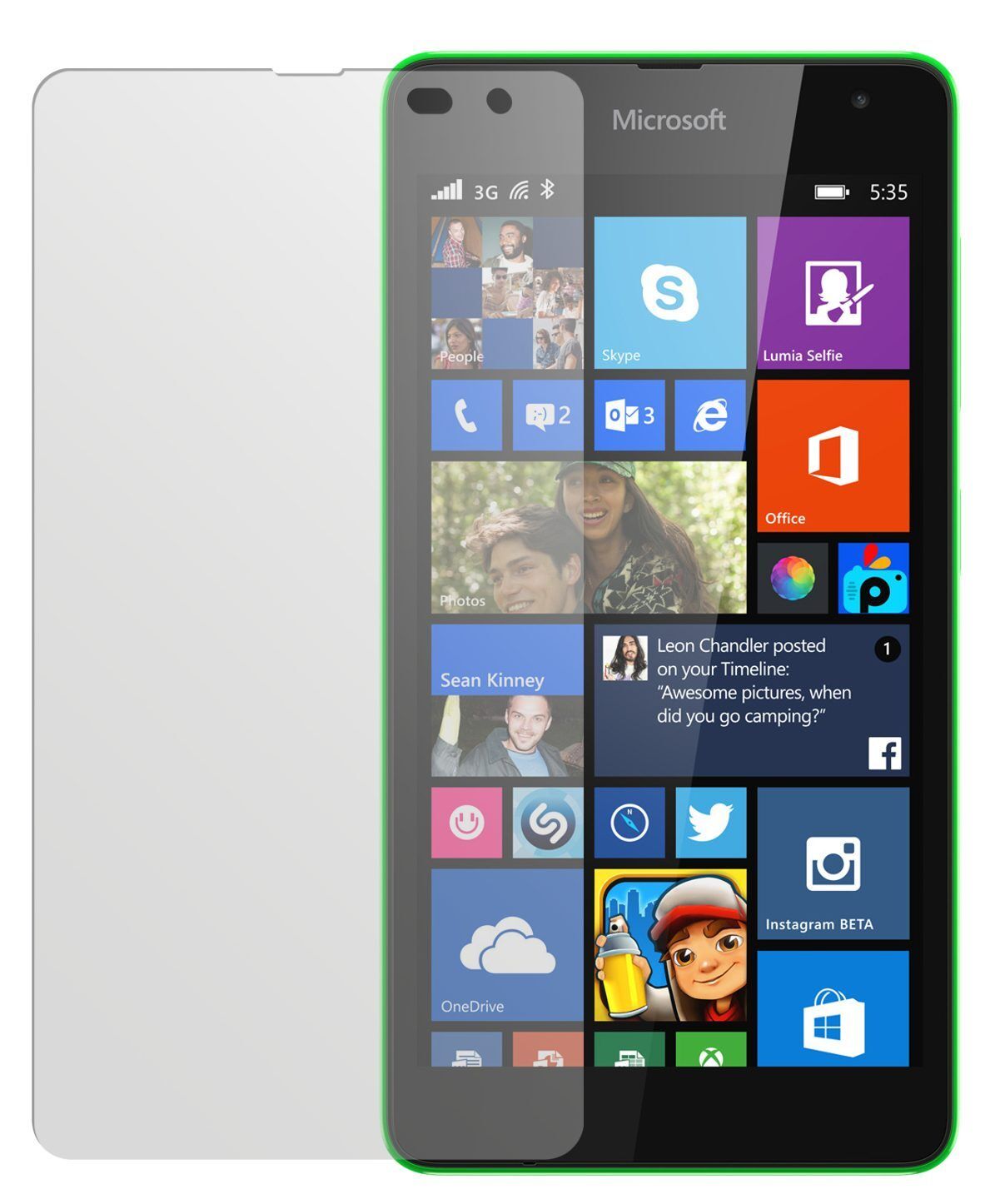 Lumia 535Nokia mit aufgebrachter dipos Displayschutzfolie, die lästige Fingerabdrücke minimiert