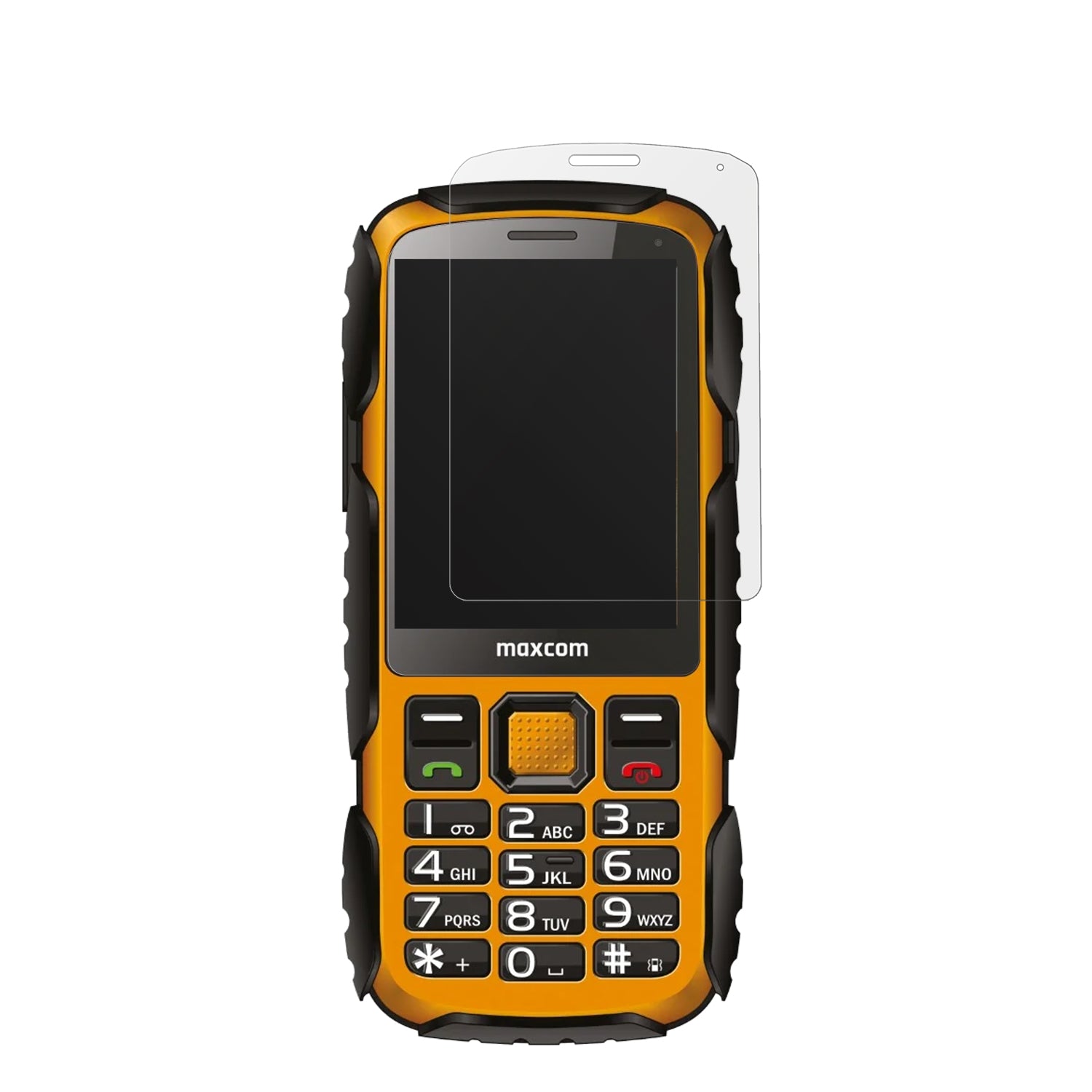 MaxComStrong MM920 L mit aufgebrachter dipos Displayschutzfolie, die lästige Fingerabdrücke minimiert