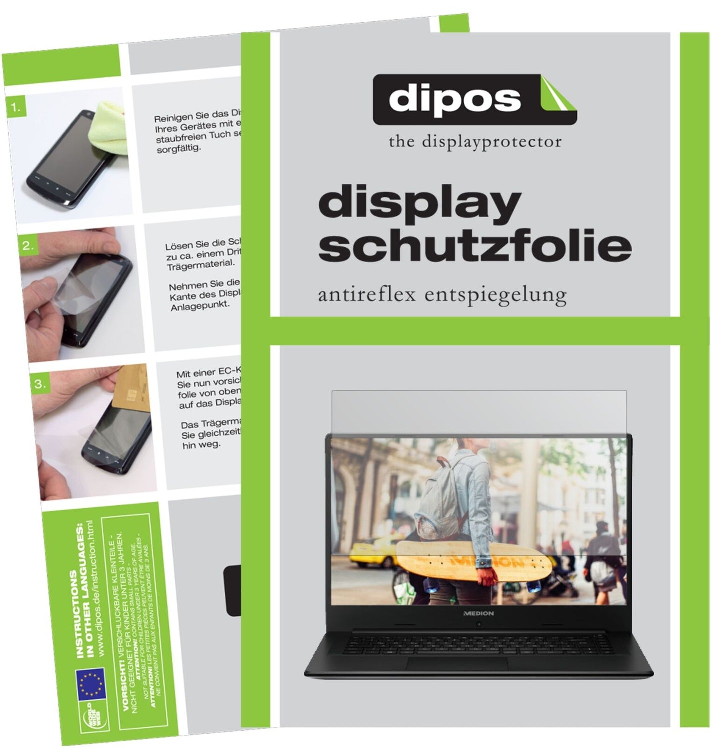 MedionAkoya E6246 Notebook mit aufgebrachter dipos Displayschutzfolie, die lästige Fingerabdrücke minimiert