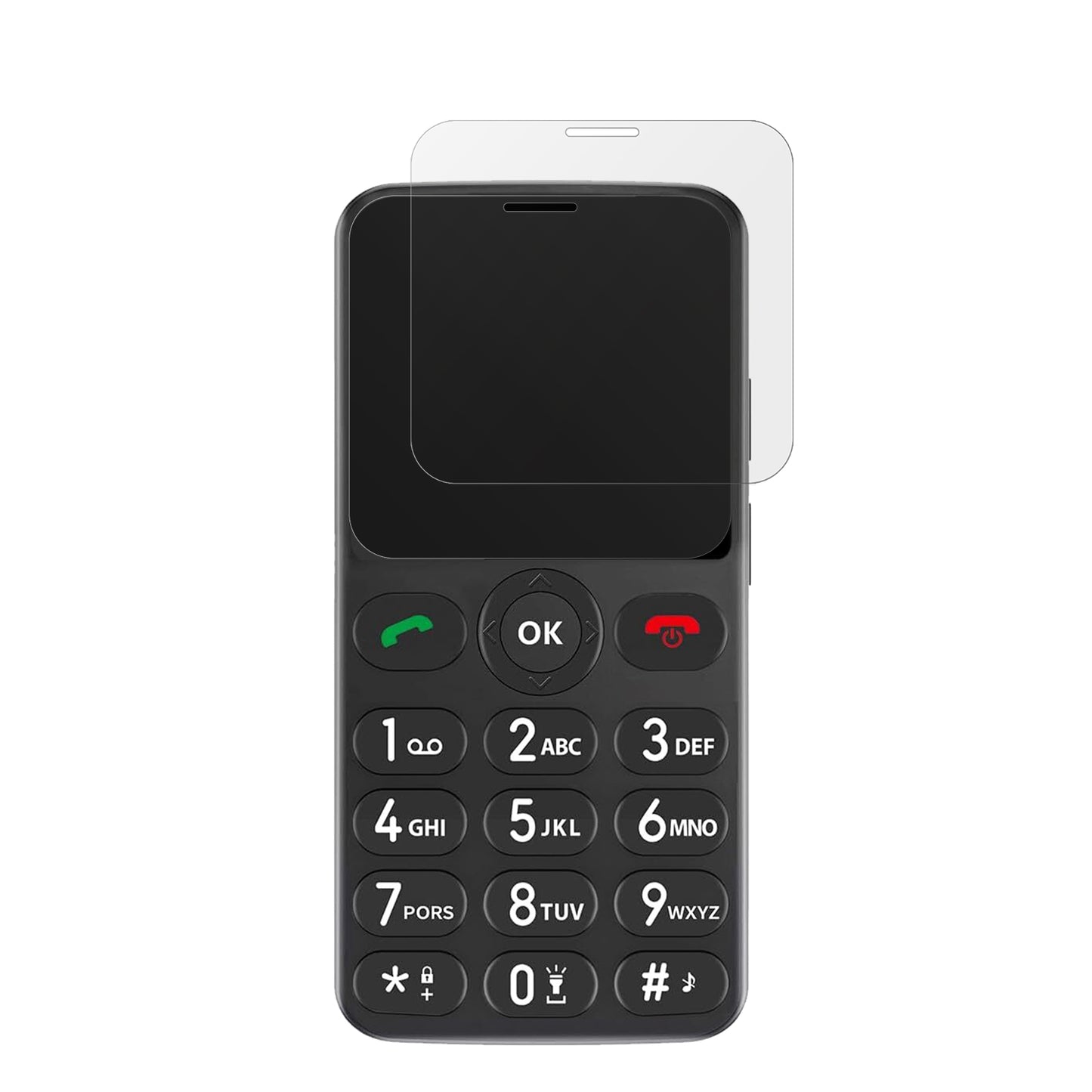 MelefonSeniorenhandy mit aufgebrachter dipos Displayschutzfolie, die lästige Fingerabdrücke minimiert
