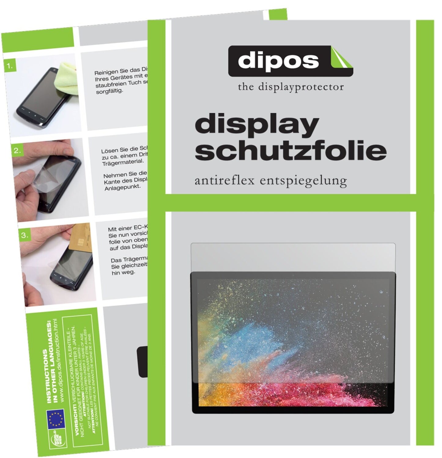 MicrosoftSurface Book 2 15 Zoll mit aufgebrachter dipos Displayschutzfolie, die lästige Fingerabdrücke minimiert