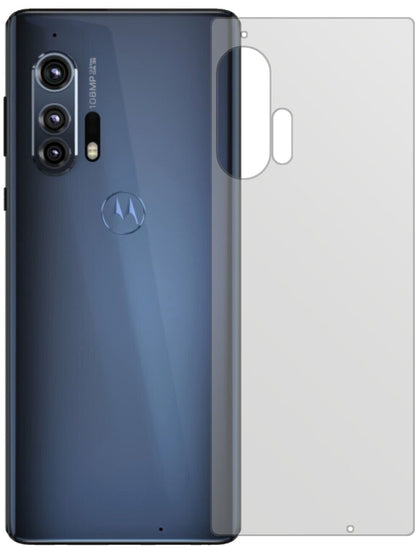 MotorolaEdge Rückseite mit aufgebrachter dipos Displayschutzfolie, die lästige Fingerabdrücke minimiert