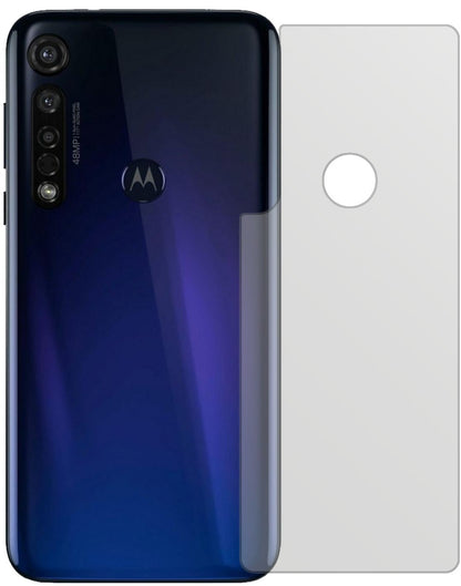 MotorolaMoto G8 Plus Rückseite mit aufgebrachter dipos Displayschutzfolie, die lästige Fingerabdrücke minimiert