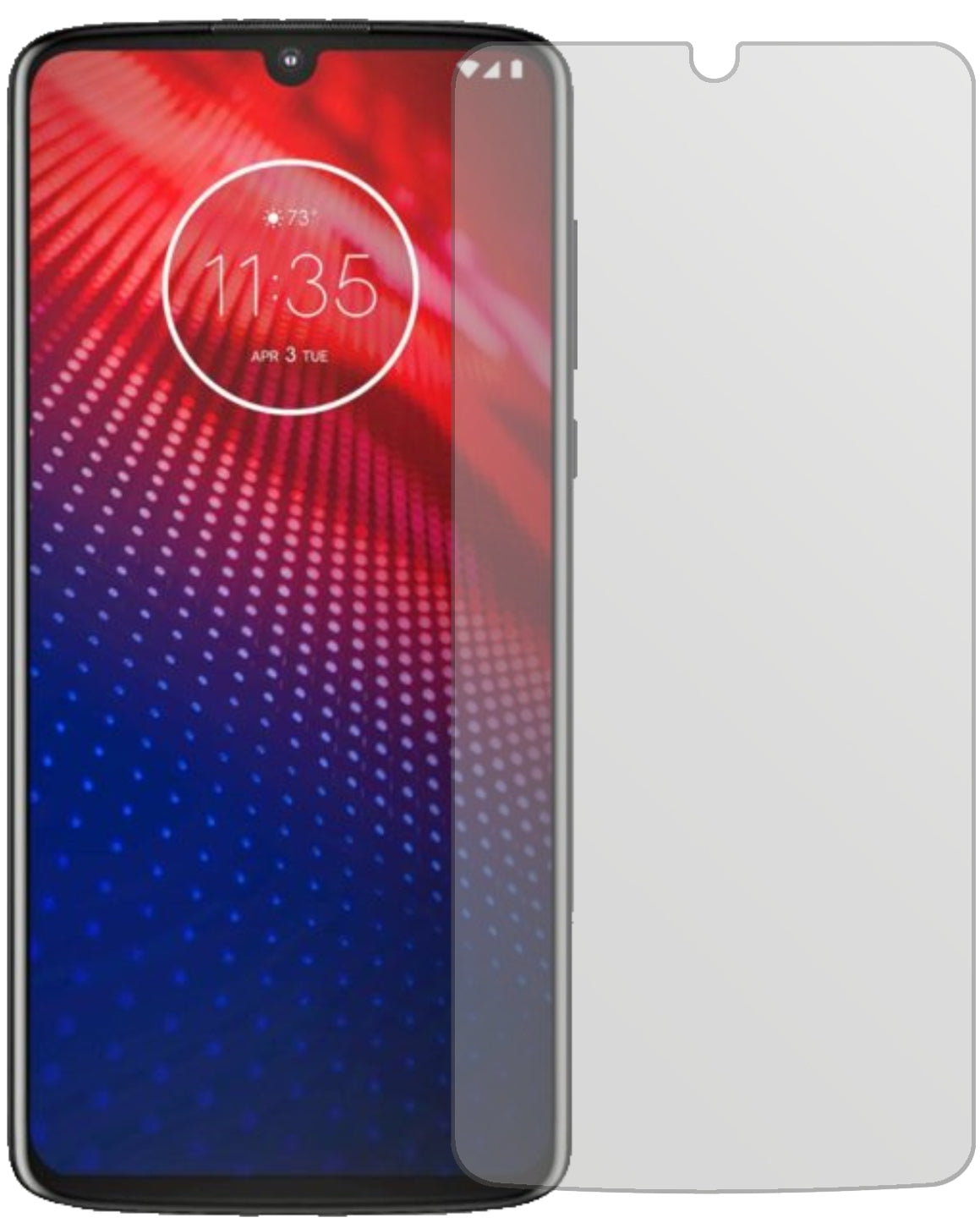 MotorolaMoto Z4 mit aufgebrachter dipos Displayschutzfolie, die lästige Fingerabdrücke minimiert