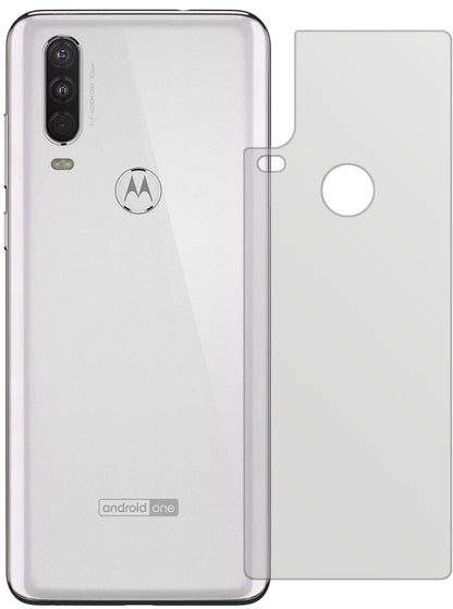 MotorolaOne Action Rückseite mit aufgebrachter dipos Displayschutzfolie, die lästige Fingerabdrücke minimiert