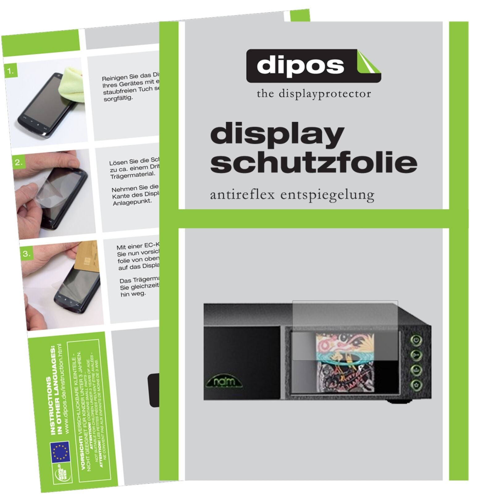 NaimNDX 2 mit aufgebrachter dipos Displayschutzfolie, die lästige Fingerabdrücke minimiert