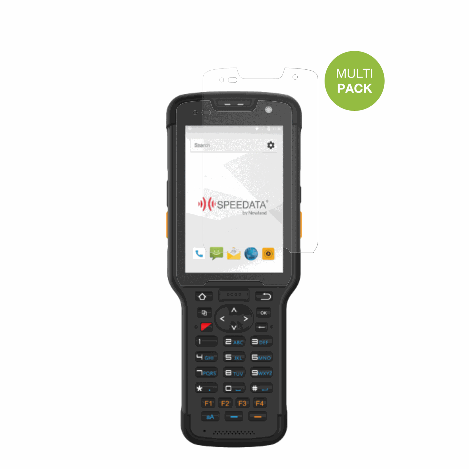 NewlandSpeedata SD35 Leo mit aufgebrachter dipos Displayschutzfolie, die lästige Fingerabdrücke minimiert