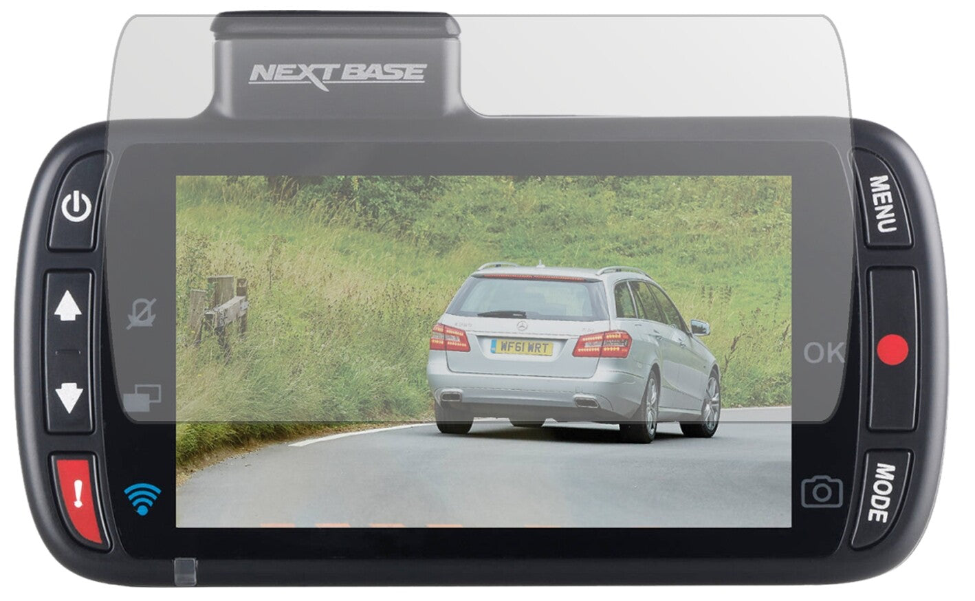Nextbase312GW Dashcam mit aufgebrachter dipos Displayschutzfolie, die lästige Fingerabdrücke minimiert