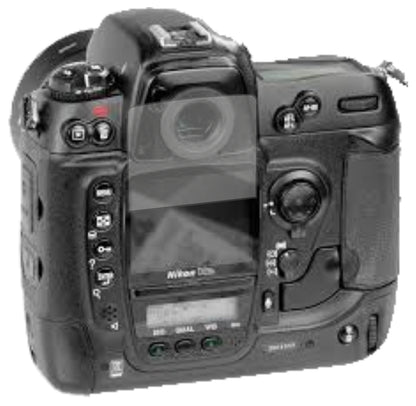 NikonD2Hs mit aufgebrachter dipos Displayschutzfolie, die lästige Fingerabdrücke minimiert