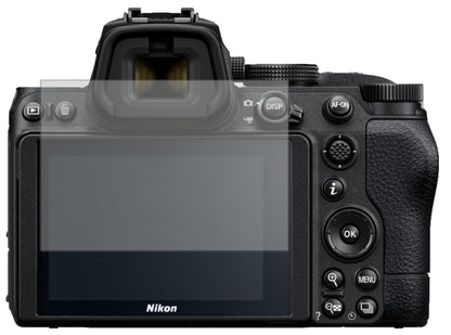 NikonZ5 mit aufgebrachter dipos Displayschutzfolie, die lästige Fingerabdrücke minimiert