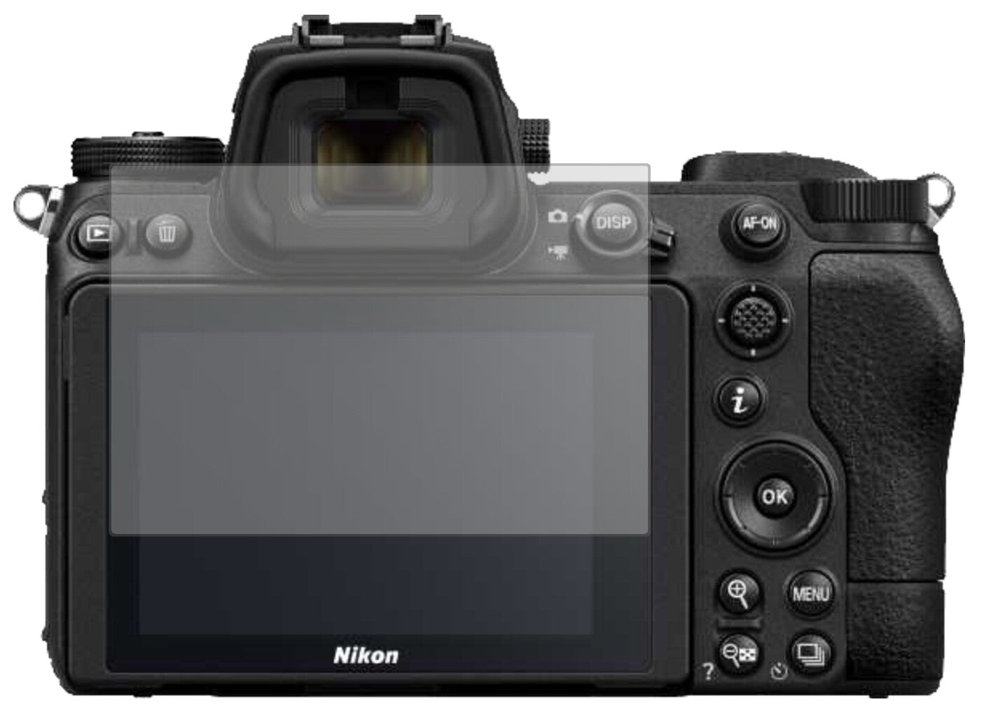 NikonZ7 II mit aufgebrachter dipos Displayschutzfolie, die lästige Fingerabdrücke minimiert