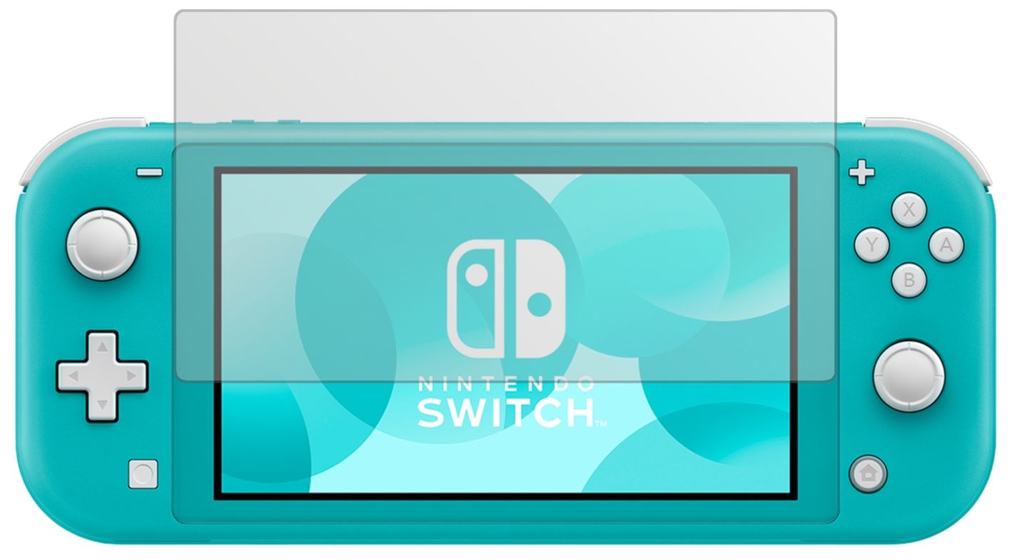NintendoSwitch Lite mit aufgebrachter dipos Displayschutzfolie, die lästige Fingerabdrücke minimiert
