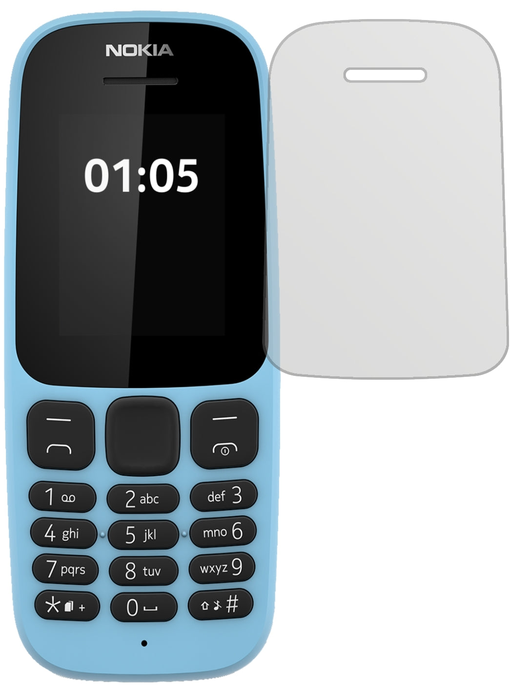 Nokia105 (2019) mit aufgebrachter dipos Displayschutzfolie, die lästige Fingerabdrücke minimiert