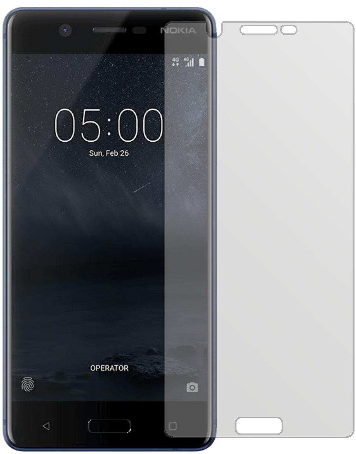 Nokia5 mit aufgebrachter dipos Displayschutzfolie, die lästige Fingerabdrücke minimiert